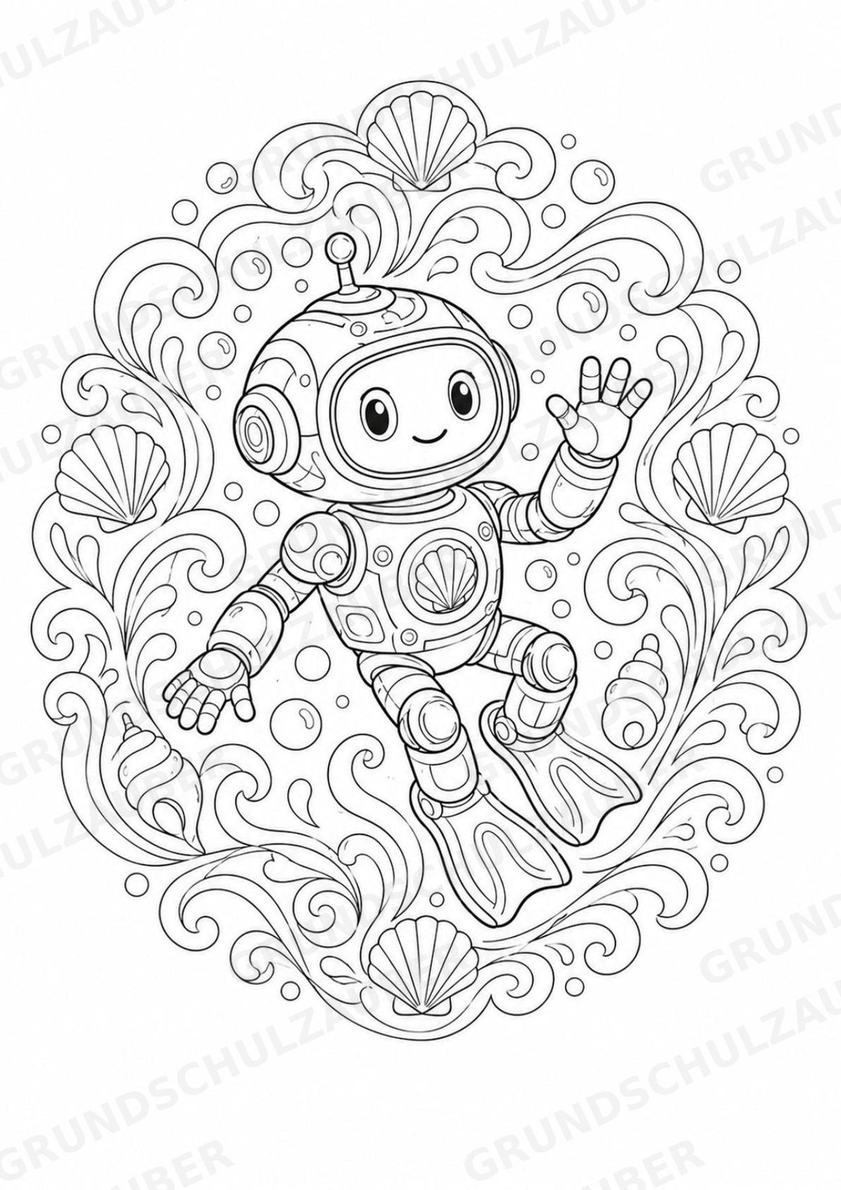 Roboter Mandalas Ausmalbilder – IT – 15 Malvorlagen – Materialseite 12