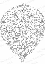 Roboter Mandalas Ausmalbilder – IT – 15 Malvorlagen – Materialseite 13