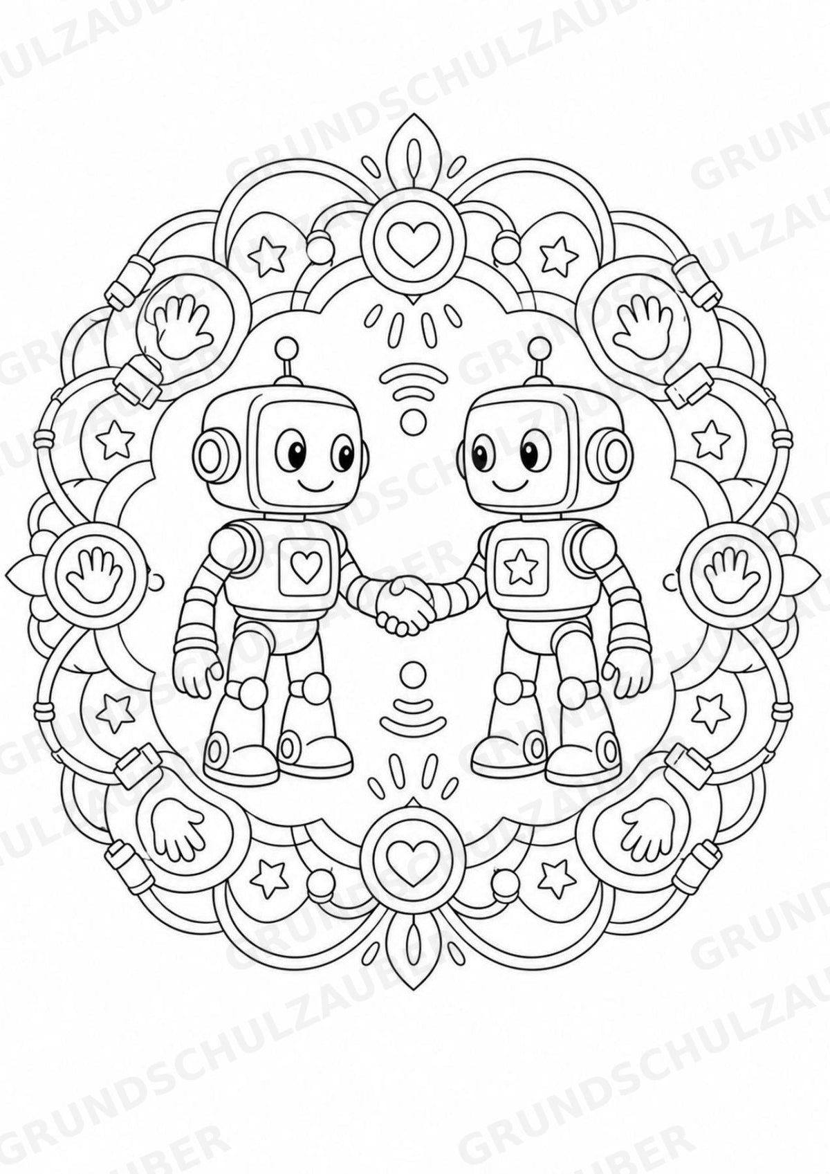 Roboter Mandalas Ausmalbilder – IT – 15 Malvorlagen – Materialseite 16