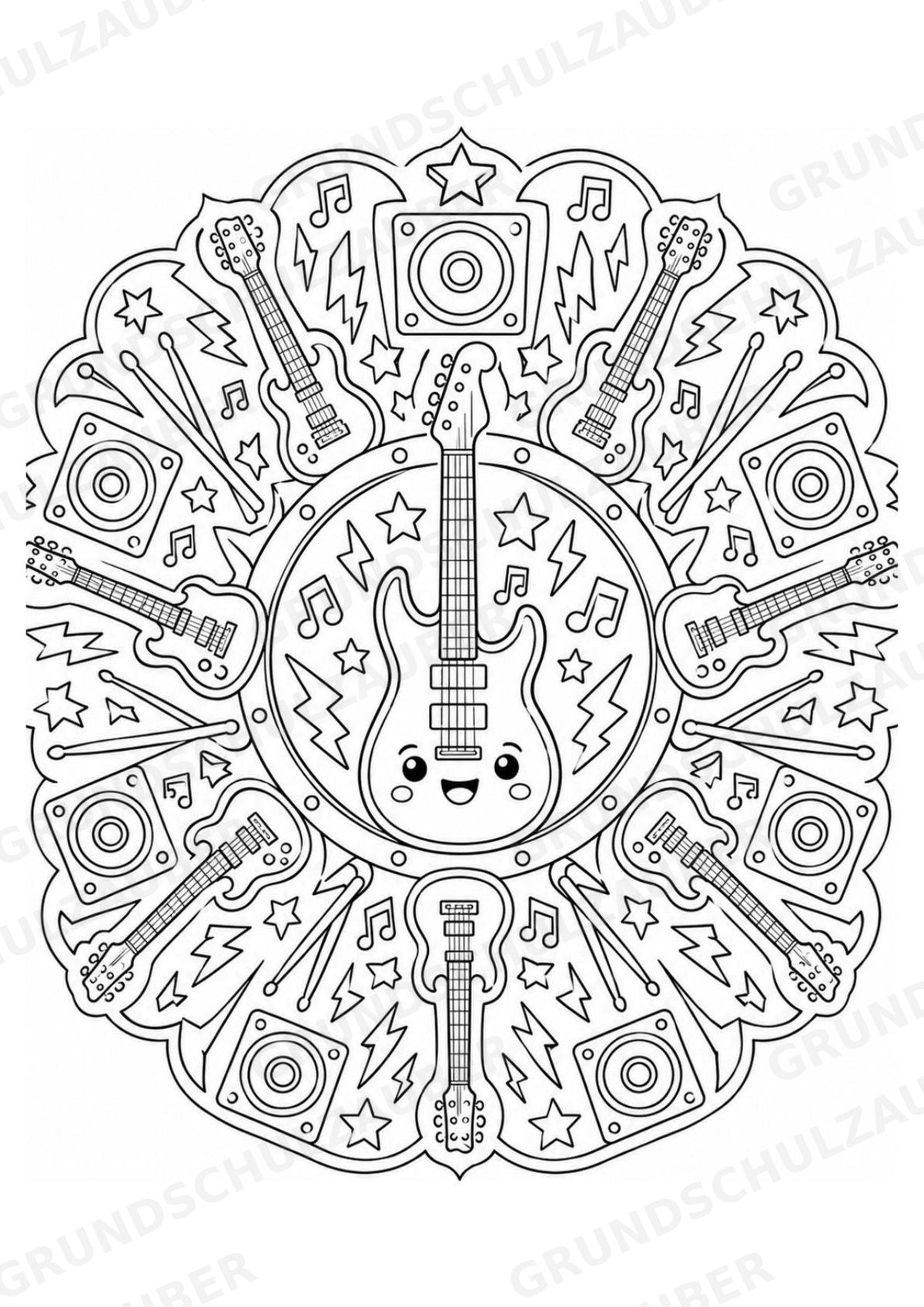Rock Mandalas Ausmalbilder – Musik – 15 Malvorlagen – Materialseite 2