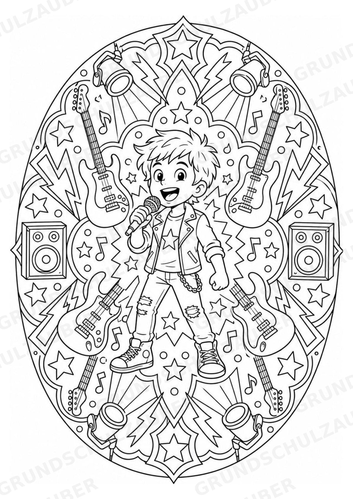 Rock Mandalas Ausmalbilder – Musik – 15 Malvorlagen – Materialseite 4