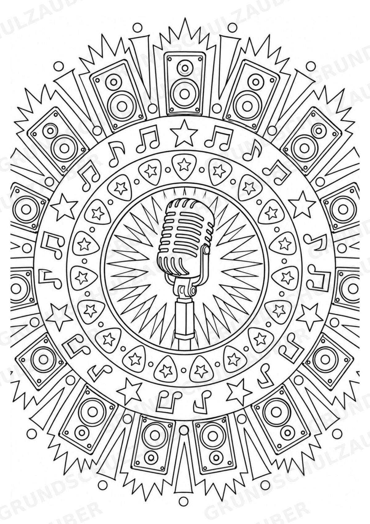 Rock Mandalas Ausmalbilder – Musik – 15 Malvorlagen – Materialseite 7