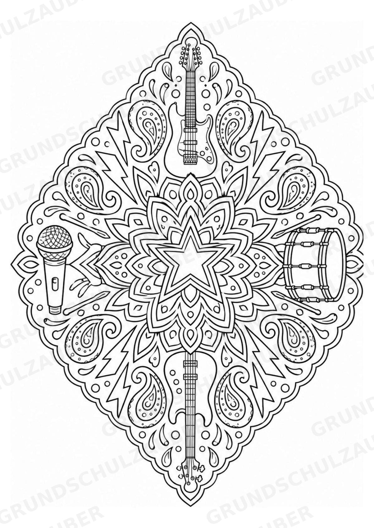Rock Mandalas Ausmalbilder – Musik – 15 Malvorlagen – Materialseite 8