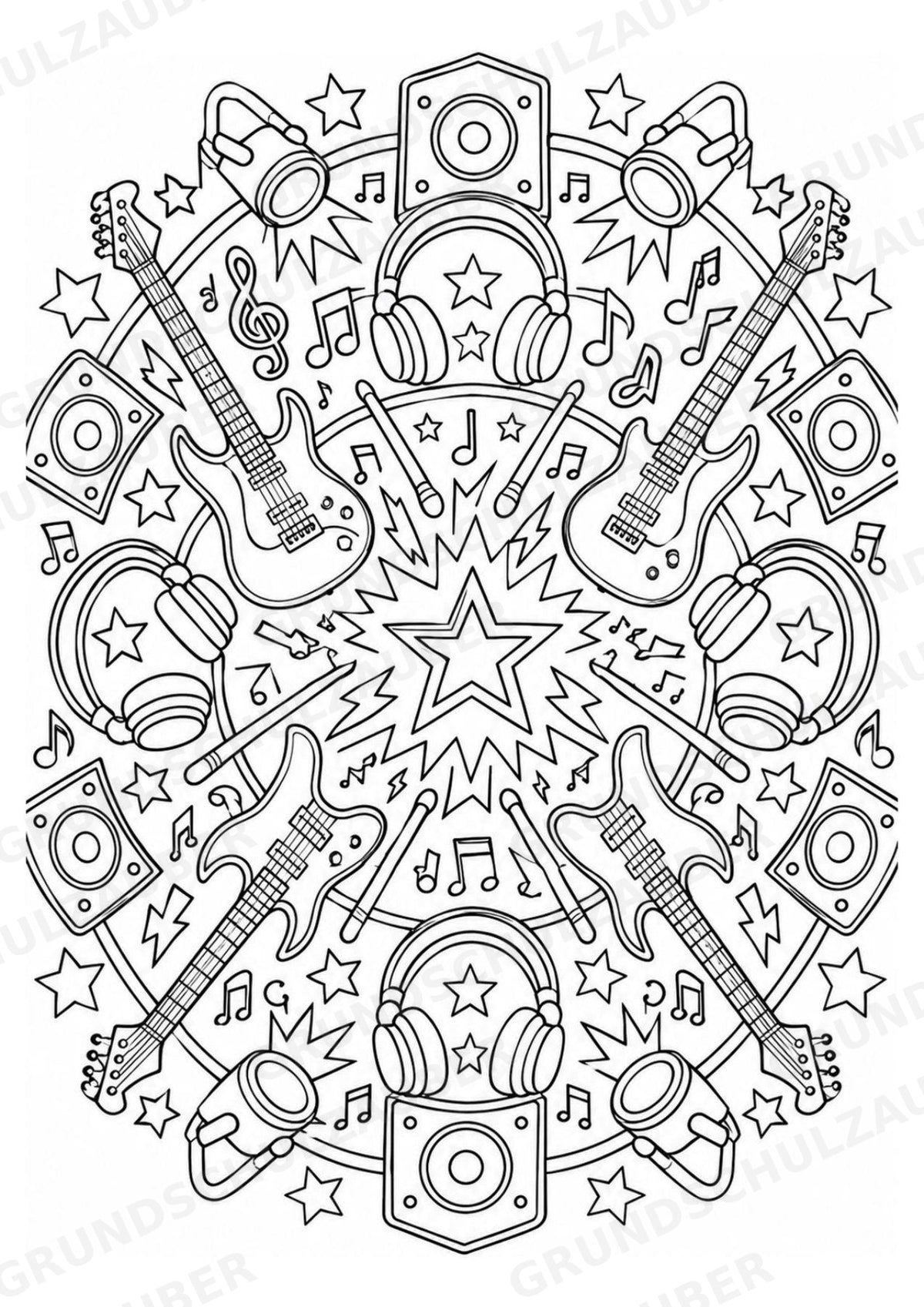 Rock Mandalas Ausmalbilder – Musik – 15 Malvorlagen – Materialseite 9