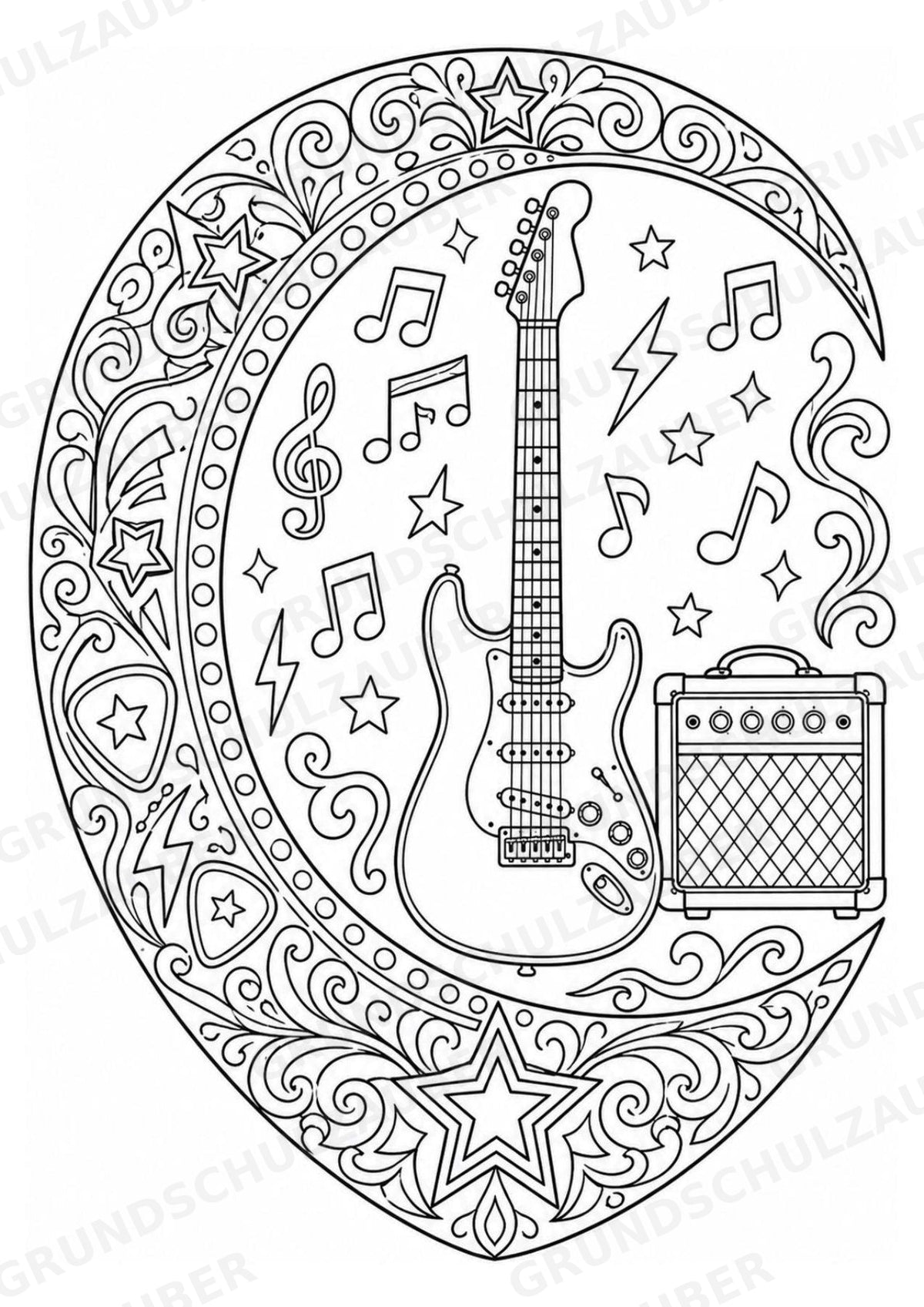 Rock Mandalas Ausmalbilder – Musik – 15 Malvorlagen – Materialseite 10