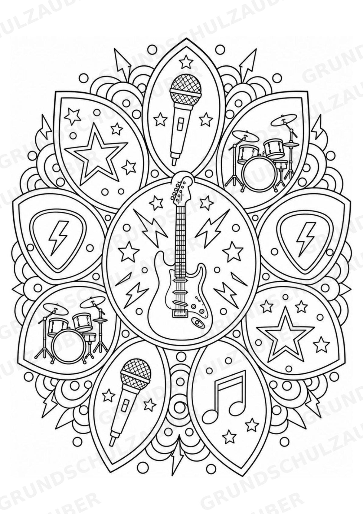 Rock Mandalas Ausmalbilder – Musik – 15 Malvorlagen – Materialseite 11