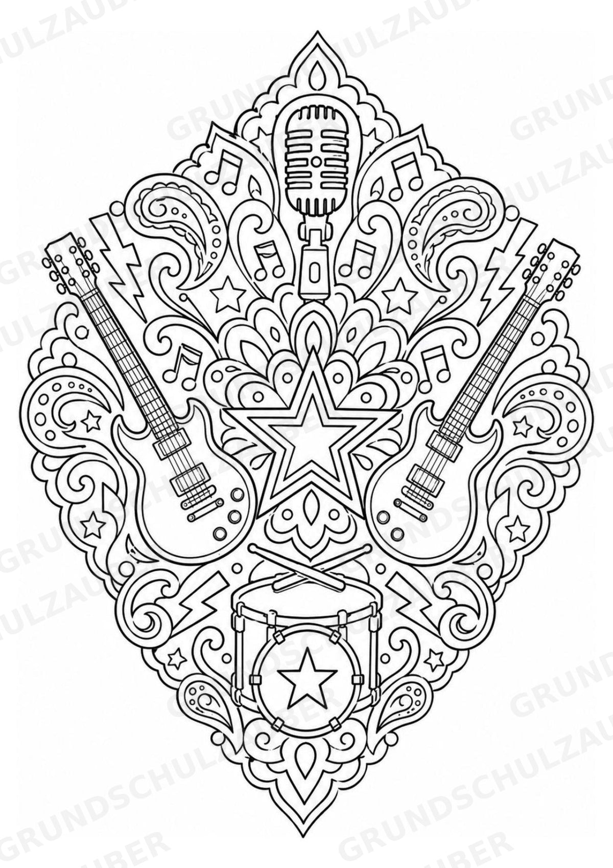 Rock Mandalas Ausmalbilder – Musik – 15 Malvorlagen – Materialseite 15