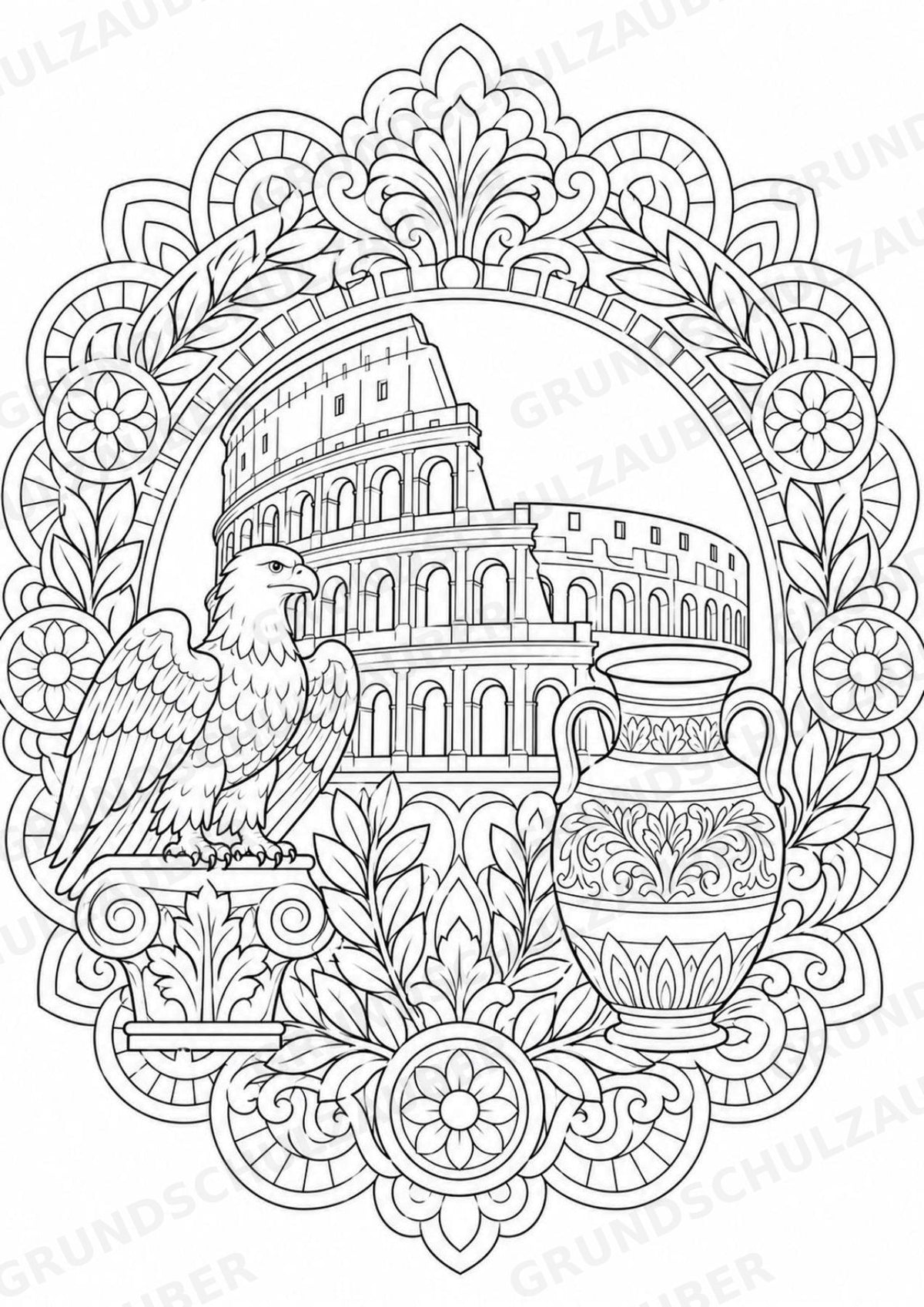Römisches Reich Mandalas Ausmalbilder – Geschichte und Kulturen – 15 Malvorlagen – Materialseite 2