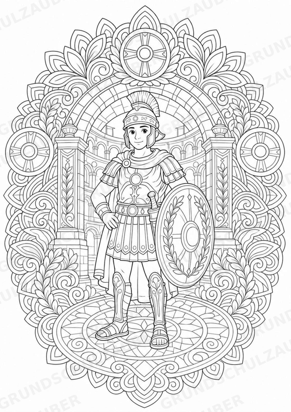 Römisches Reich Mandalas Ausmalbilder – Geschichte und Kulturen – 15 Malvorlagen – Materialseite 12
