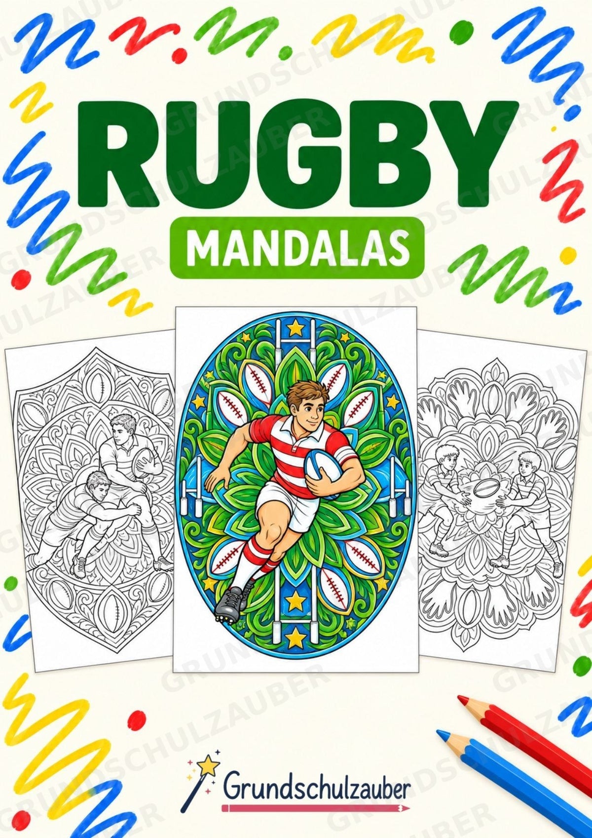 Rugby Mandalas Ausmalbilder – Sport – 15 Malvorlagen – Cover