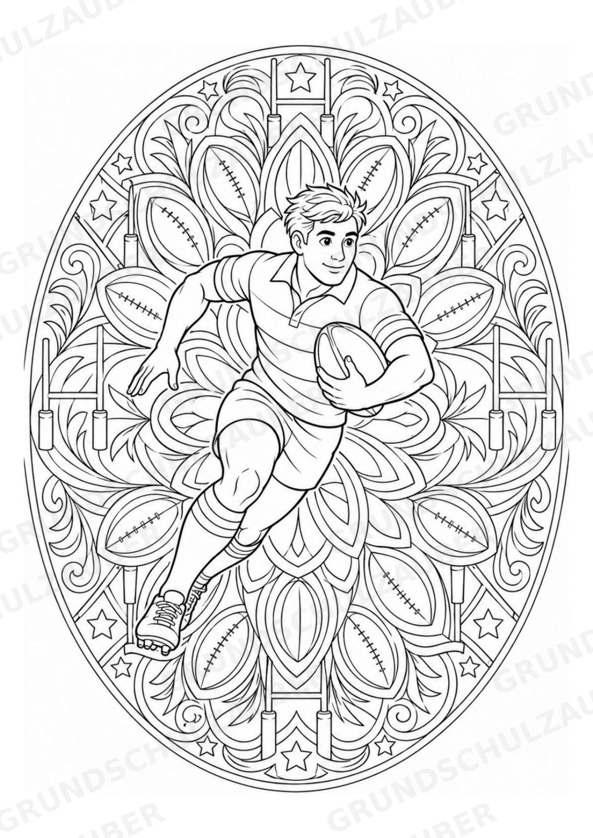 Rugby Mandalas Ausmalbilder – Sport – 15 Malvorlagen – Materialseite 2