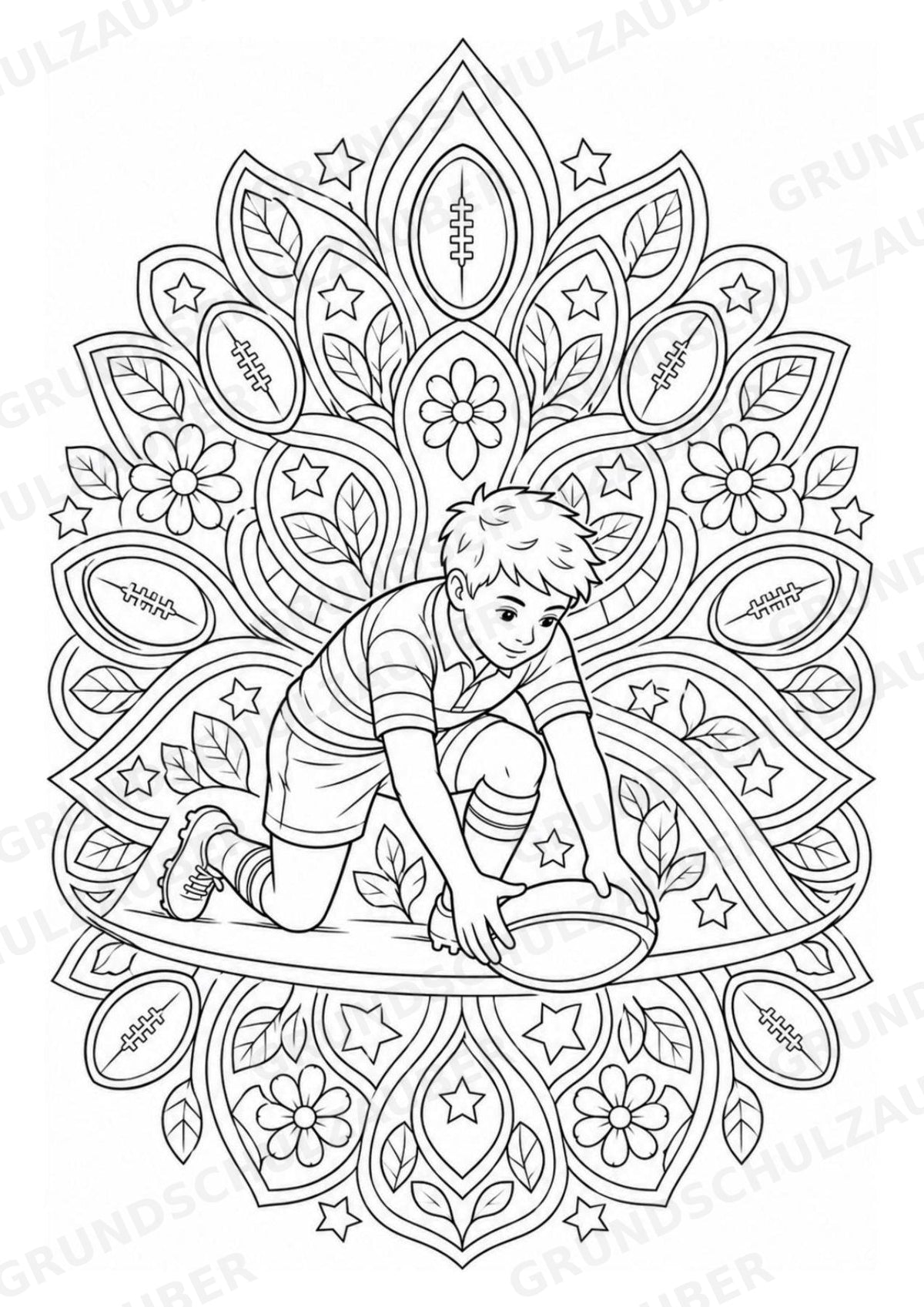 Rugby Mandalas Ausmalbilder – Sport – 15 Malvorlagen – Materialseite 5