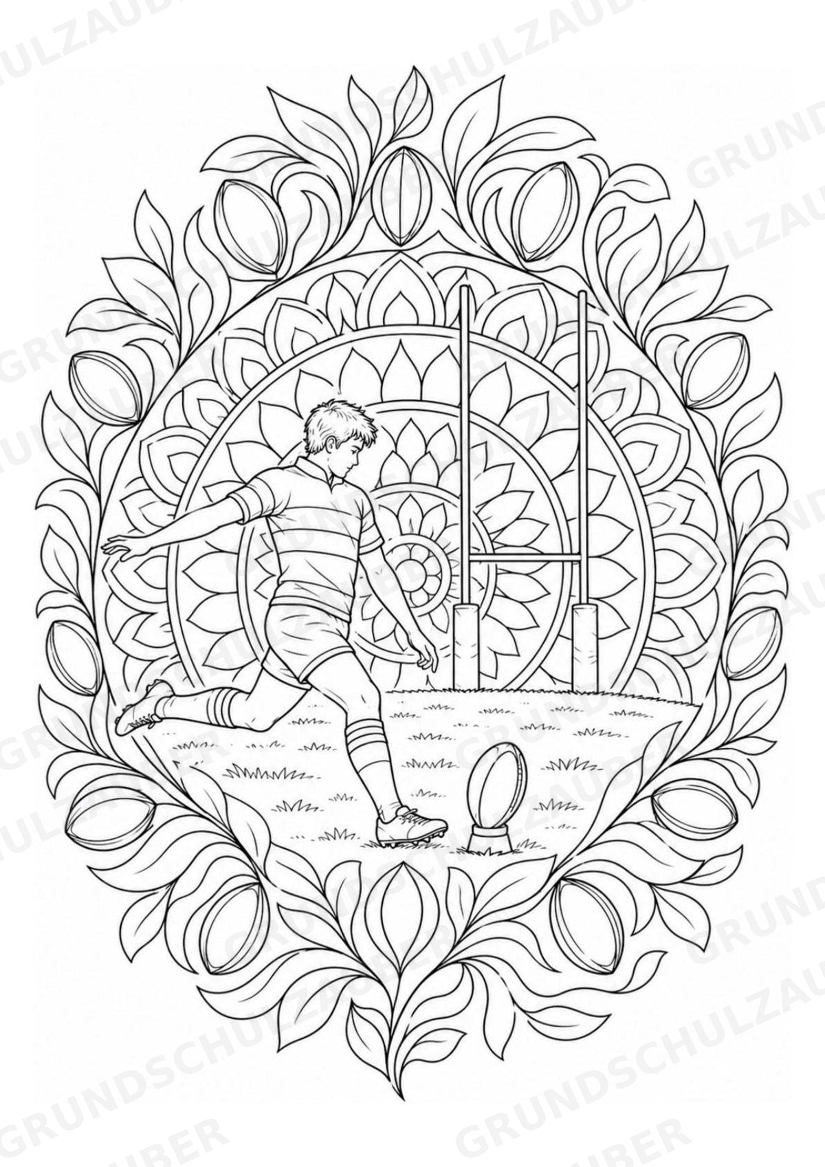 Rugby Mandalas Ausmalbilder – Sport – 15 Malvorlagen – Materialseite 6