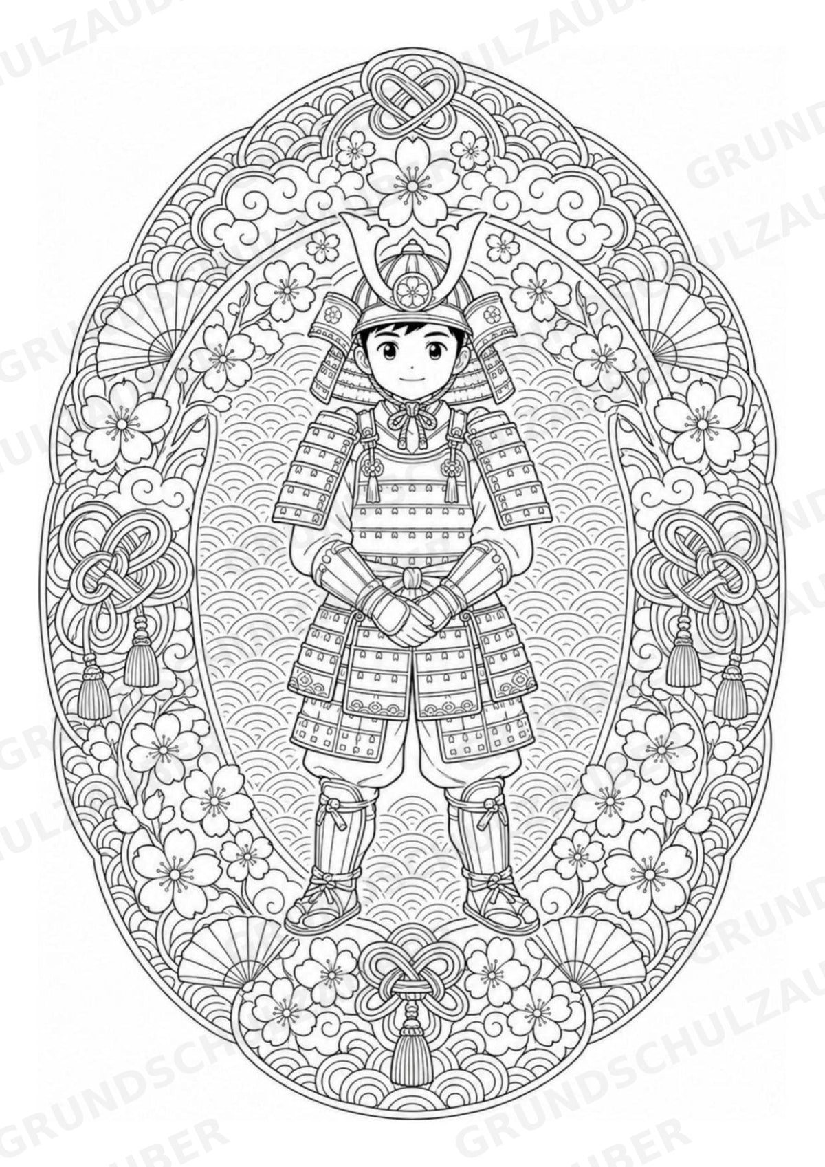 Samurai Mandalas Ausmalbilder – Geschichte – 15 Malvorlagen – Materialseite 2