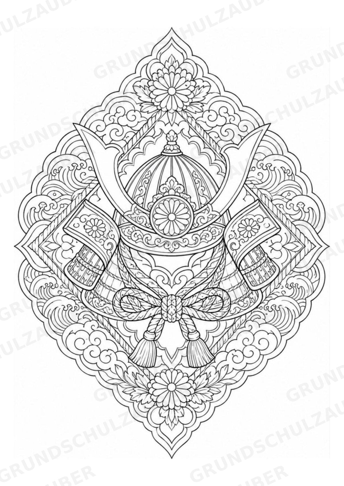 Samurai Mandalas Ausmalbilder – Geschichte – 15 Malvorlagen – Materialseite 3