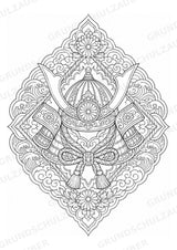 Samurai Mandalas Ausmalbilder – Geschichte – 15 Malvorlagen – Materialseite 3