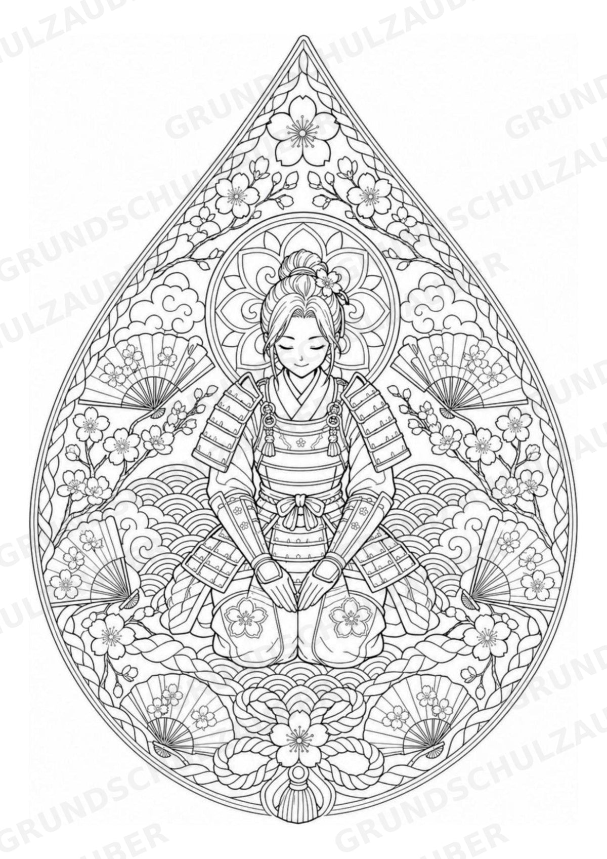 Samurai Mandalas Ausmalbilder – Geschichte – 15 Malvorlagen – Materialseite 4