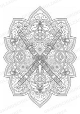Samurai Mandalas Ausmalbilder – Geschichte – 15 Malvorlagen – Materialseite 7