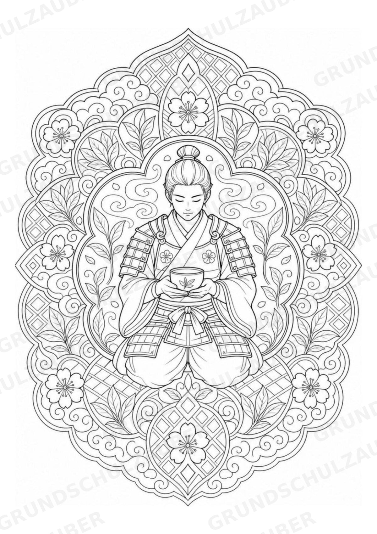 Samurai Mandalas Ausmalbilder – Geschichte – 15 Malvorlagen – Materialseite 9