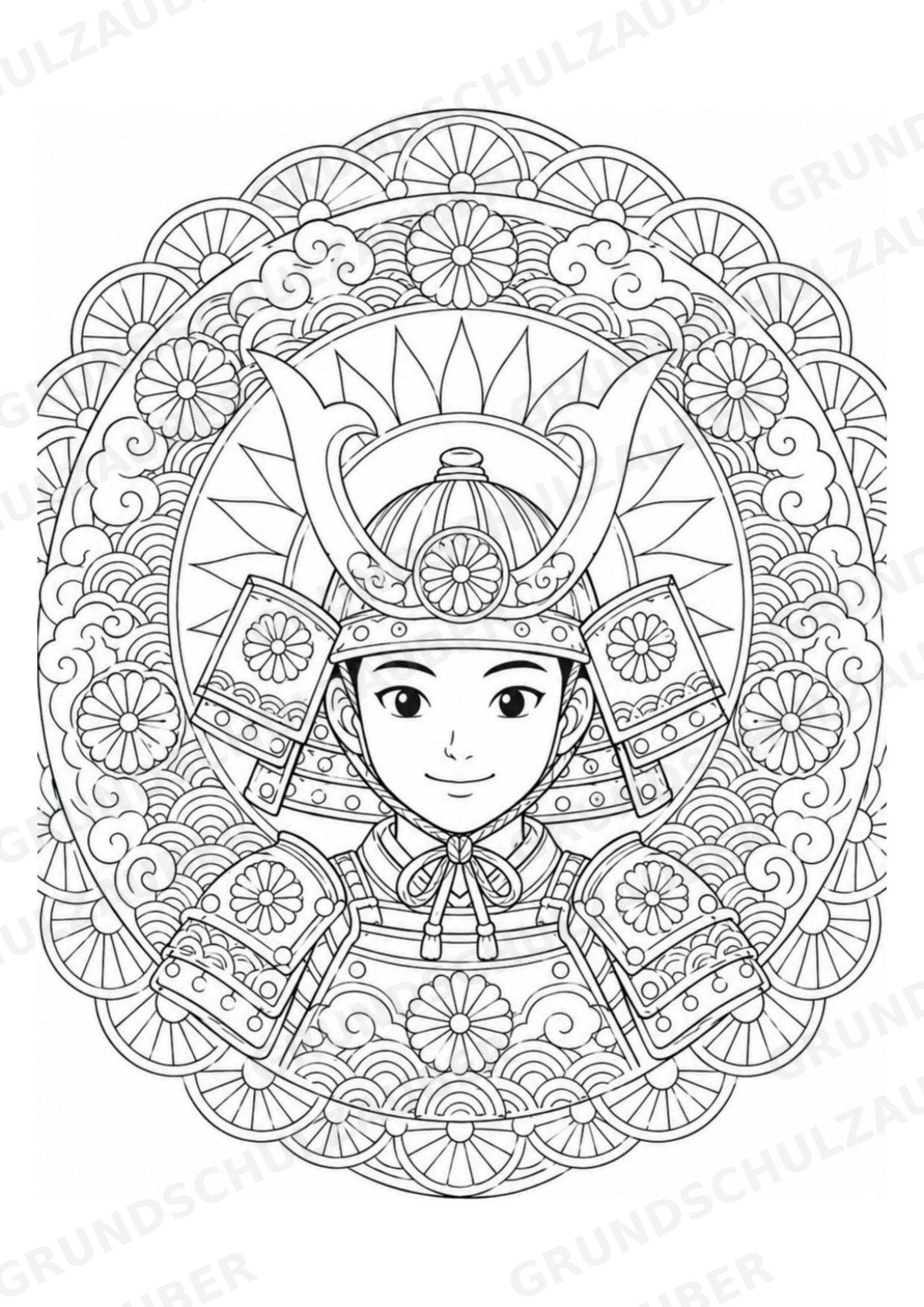 Samurai Mandalas Ausmalbilder – Geschichte – 15 Malvorlagen – Materialseite 11