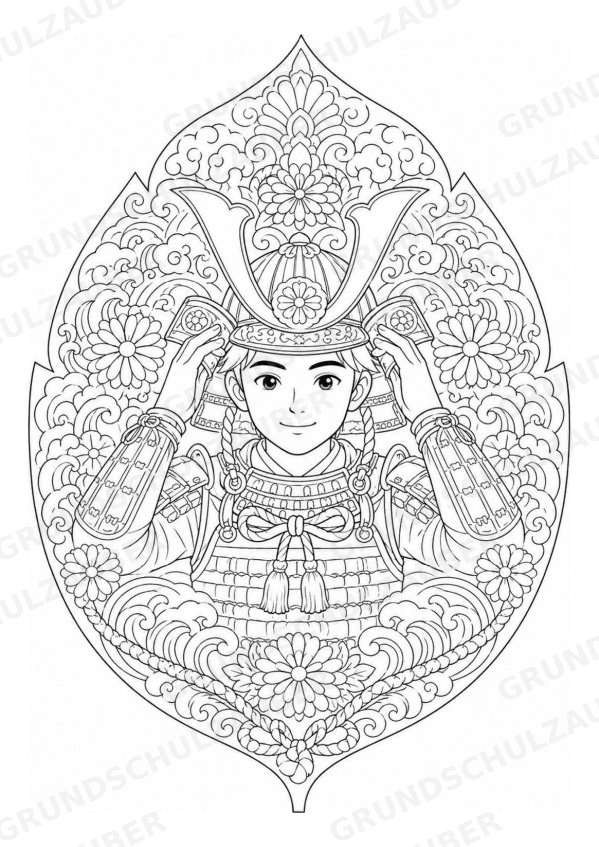 Samurai Mandalas Ausmalbilder – Geschichte – 15 Malvorlagen – Materialseite 14