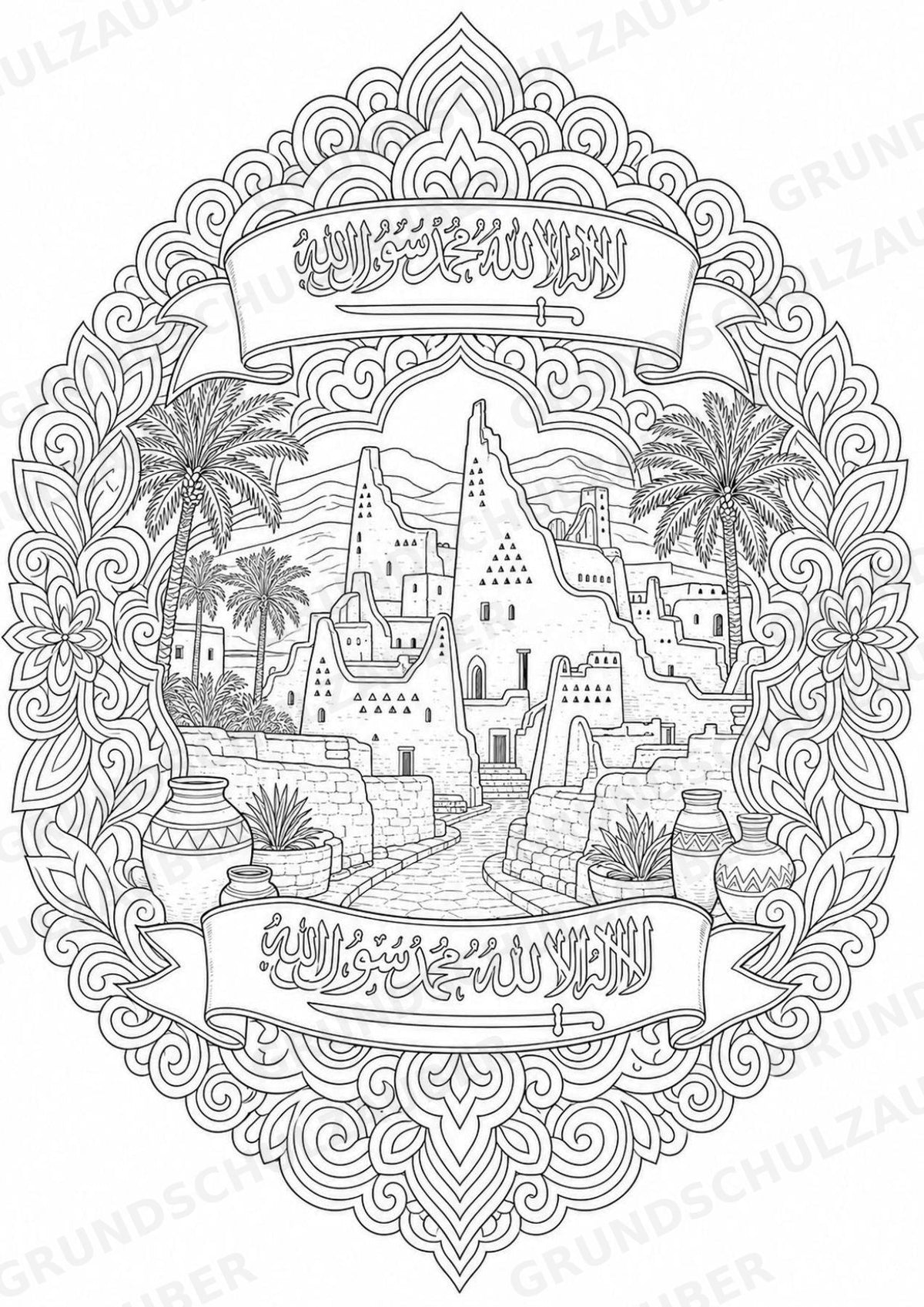 Saudi Arabien Mandalas Ausmalbilder – Länder und Kulturen – 15 Malvorlagen – Materialseite 14