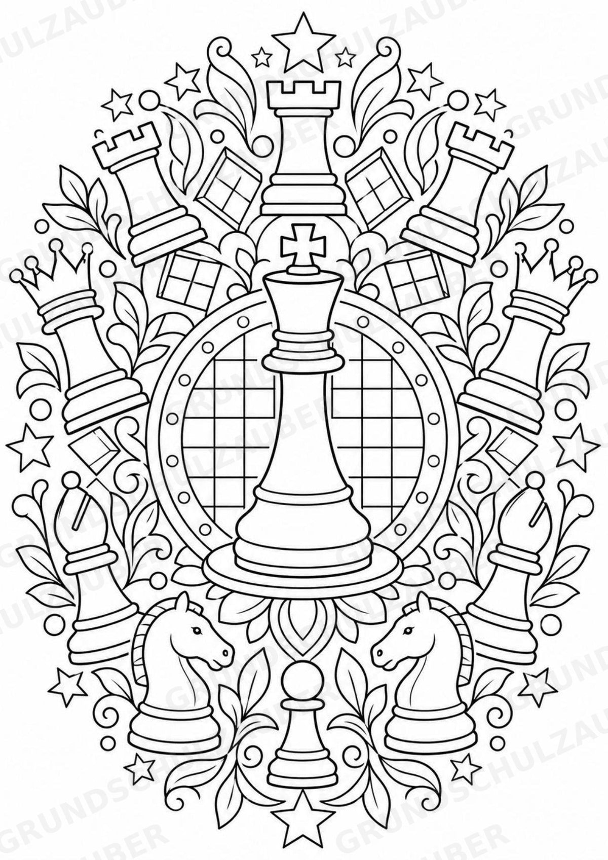 Schach Mandalas Ausmalbilder – Sport – 15 Malvorlagen – Materialseite 2