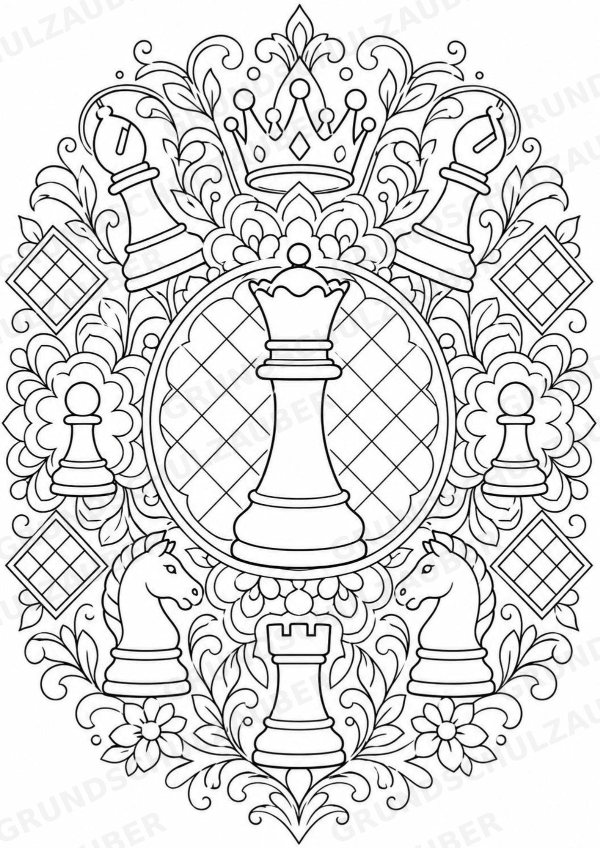 Schach Mandalas Ausmalbilder – Sport – 15 Malvorlagen – Materialseite 3