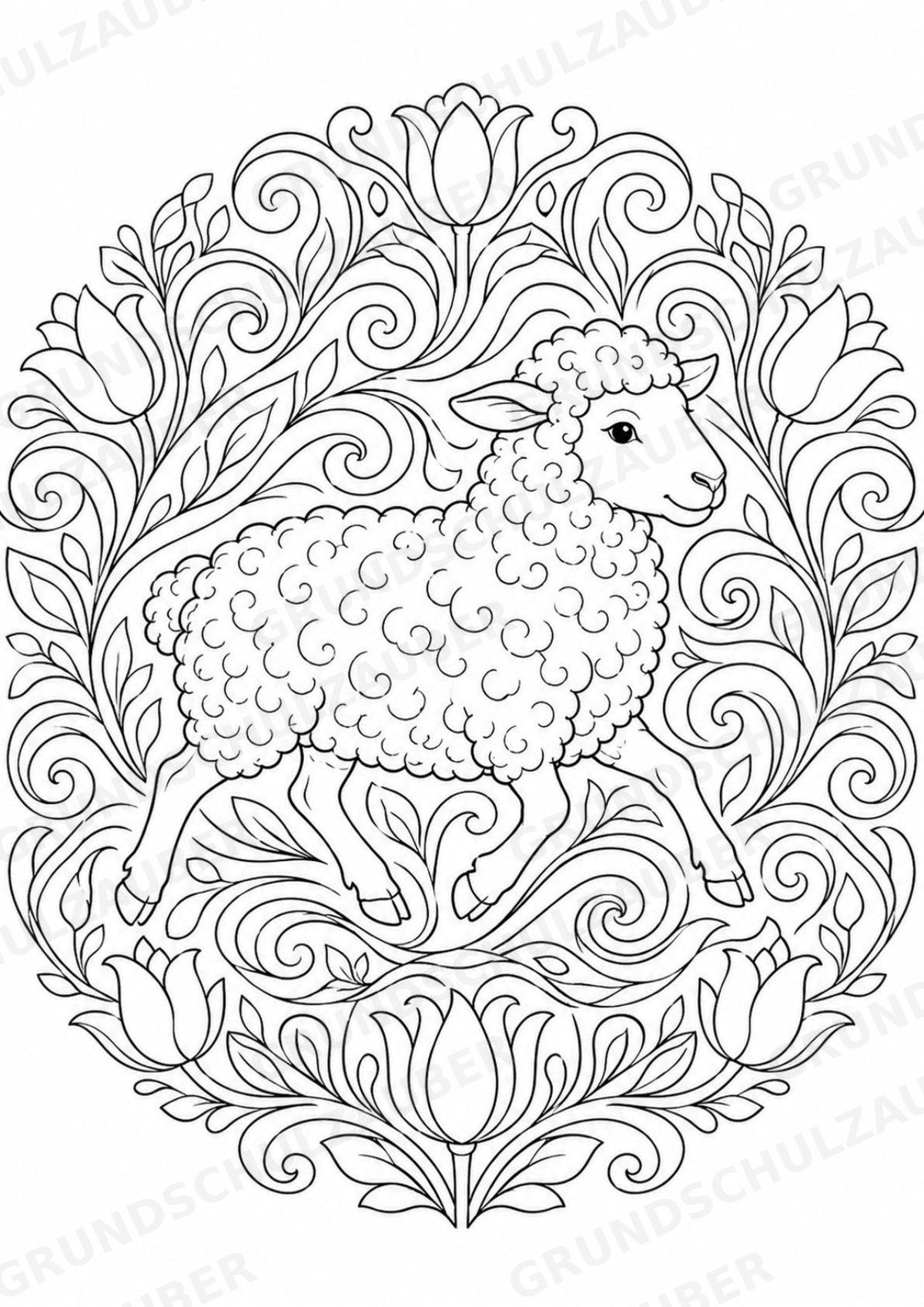 Schaf Mandalas Ausmalbilder – Tiere – 15 Malvorlagen – Materialseite 10