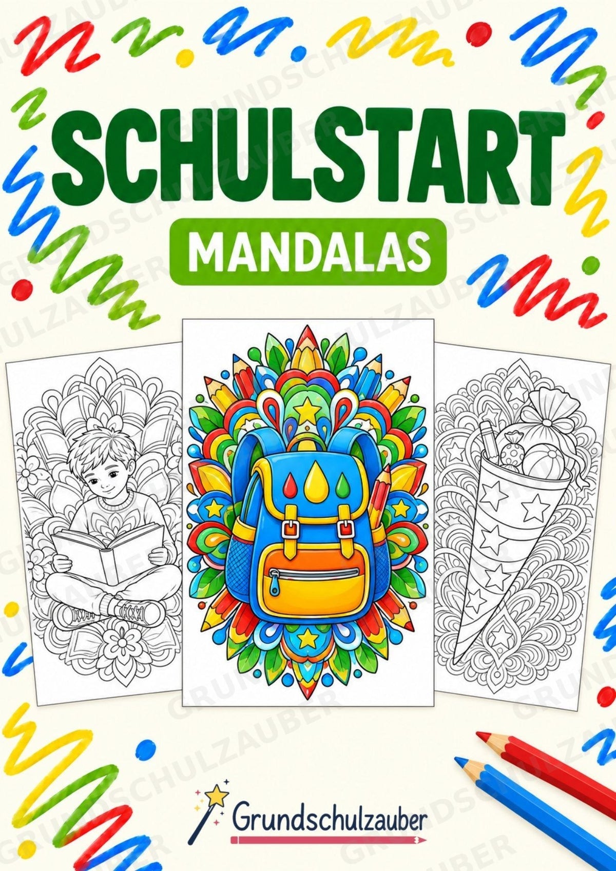 Schulstart Mandalas Ausmalbilder – Schulbeginn – 15 Malvorlagen – Cover