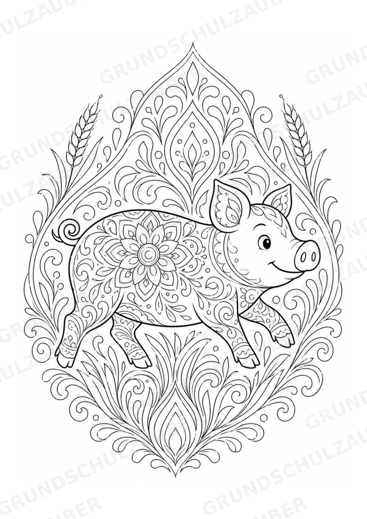 Schwein Mandalas Ausmalbilder – Tiere – 15 Malvorlagen – Materialseite 3