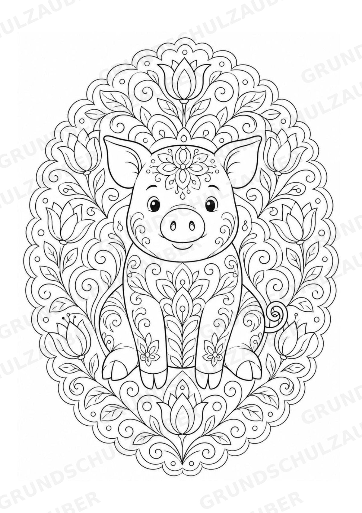 Schwein Mandalas Ausmalbilder – Tiere – 15 Malvorlagen – Materialseite 4