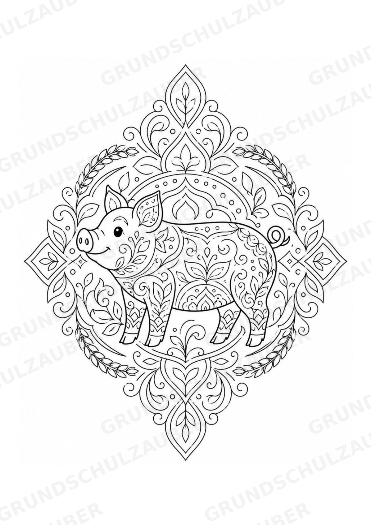 Schwein Mandalas Ausmalbilder – Tiere – 15 Malvorlagen – Materialseite 12