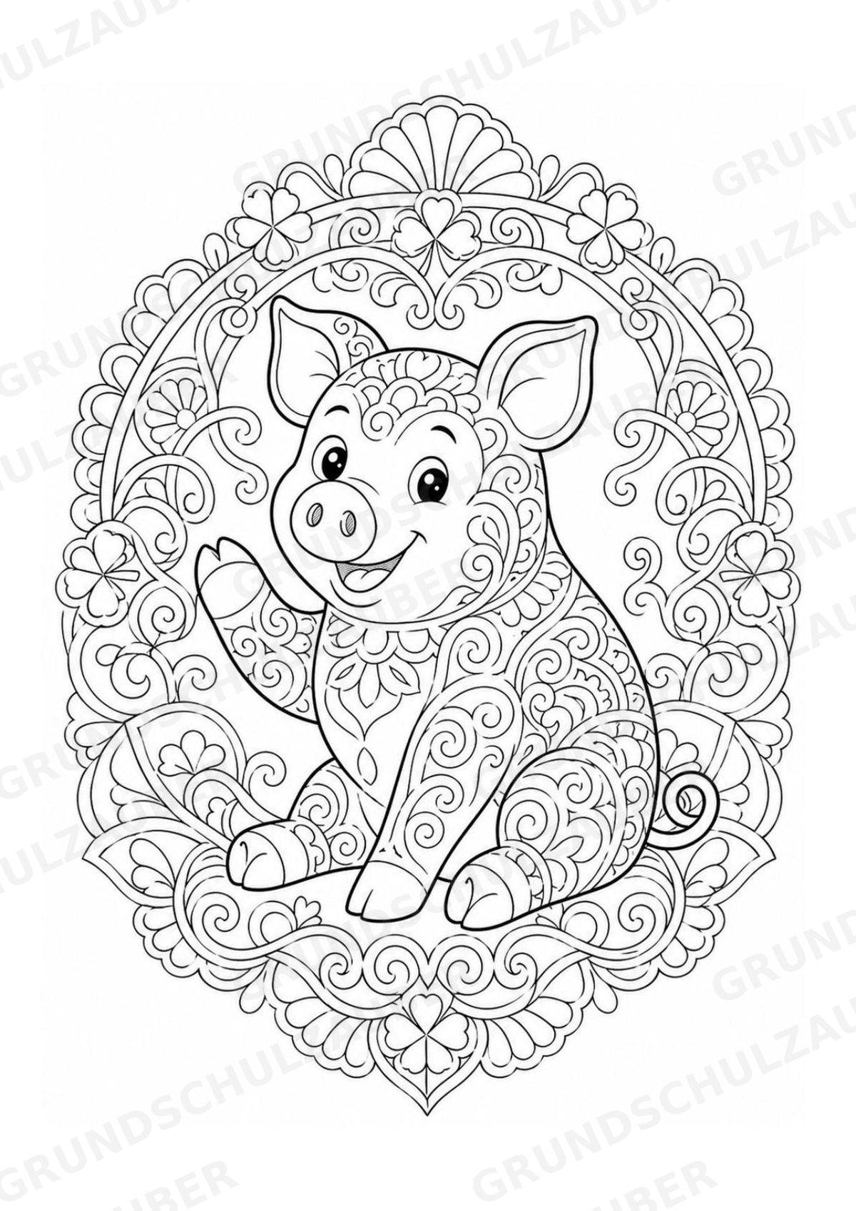 Schwein Mandalas Ausmalbilder – Tiere – 15 Malvorlagen – Materialseite 13