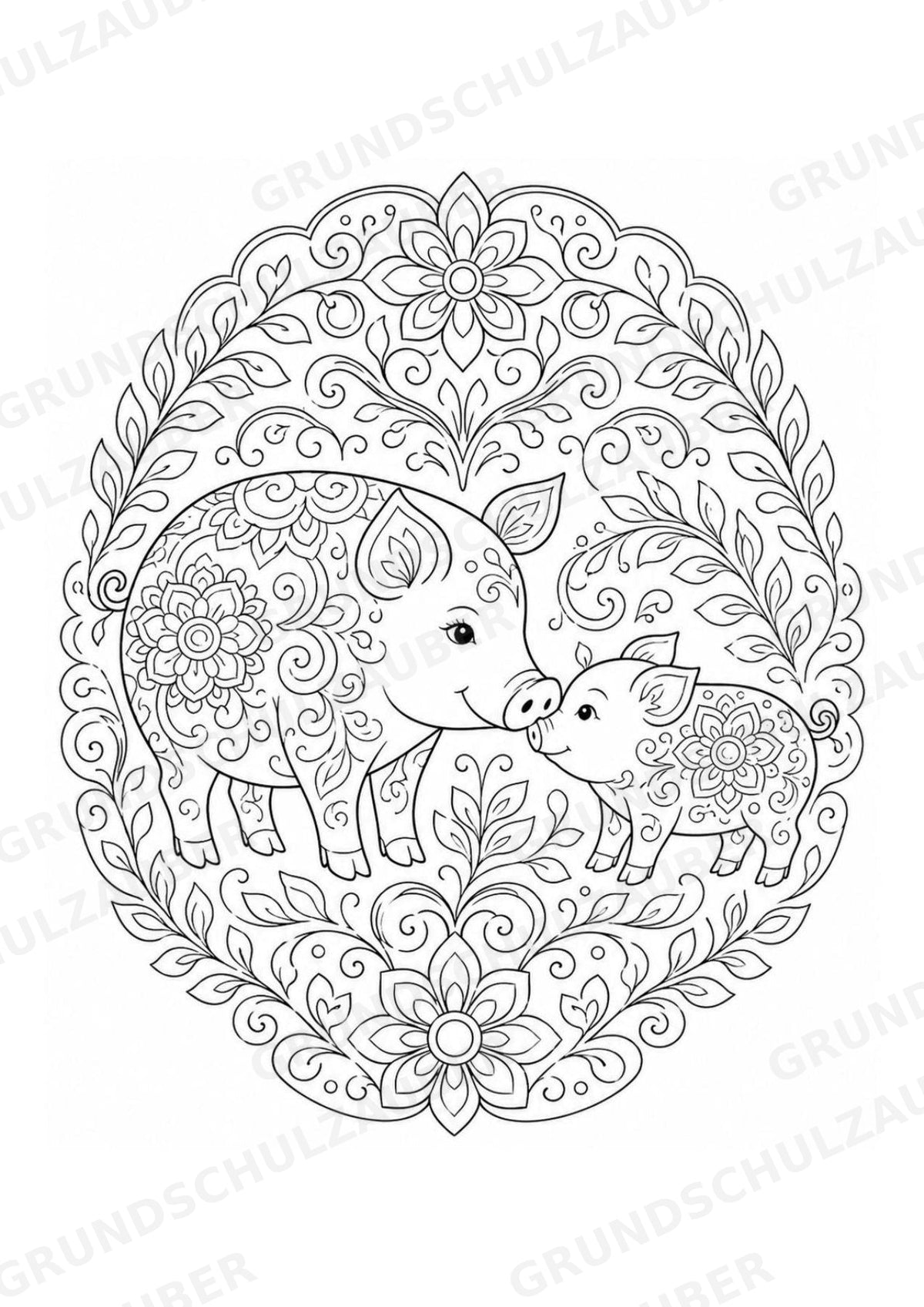 Schwein Mandalas Ausmalbilder – Tiere – 15 Malvorlagen – Materialseite 14