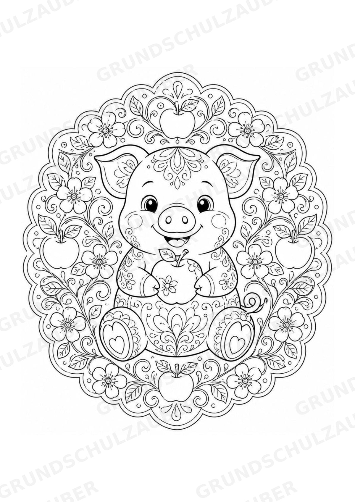 Schwein Mandalas Ausmalbilder – Tiere – 15 Malvorlagen – Materialseite 16