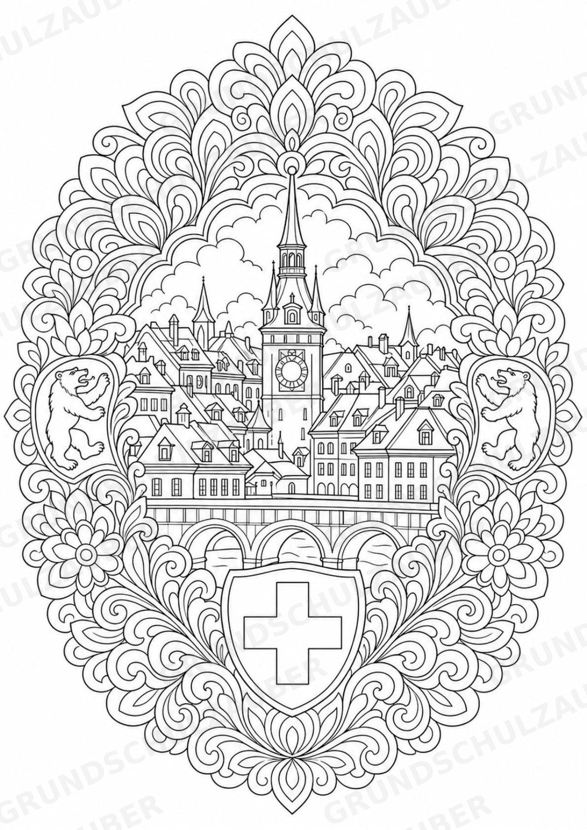 Schweiz Mandalas Ausmalbilder – Länder und Kulturen – 15 Malvorlagen – Materialseite 2