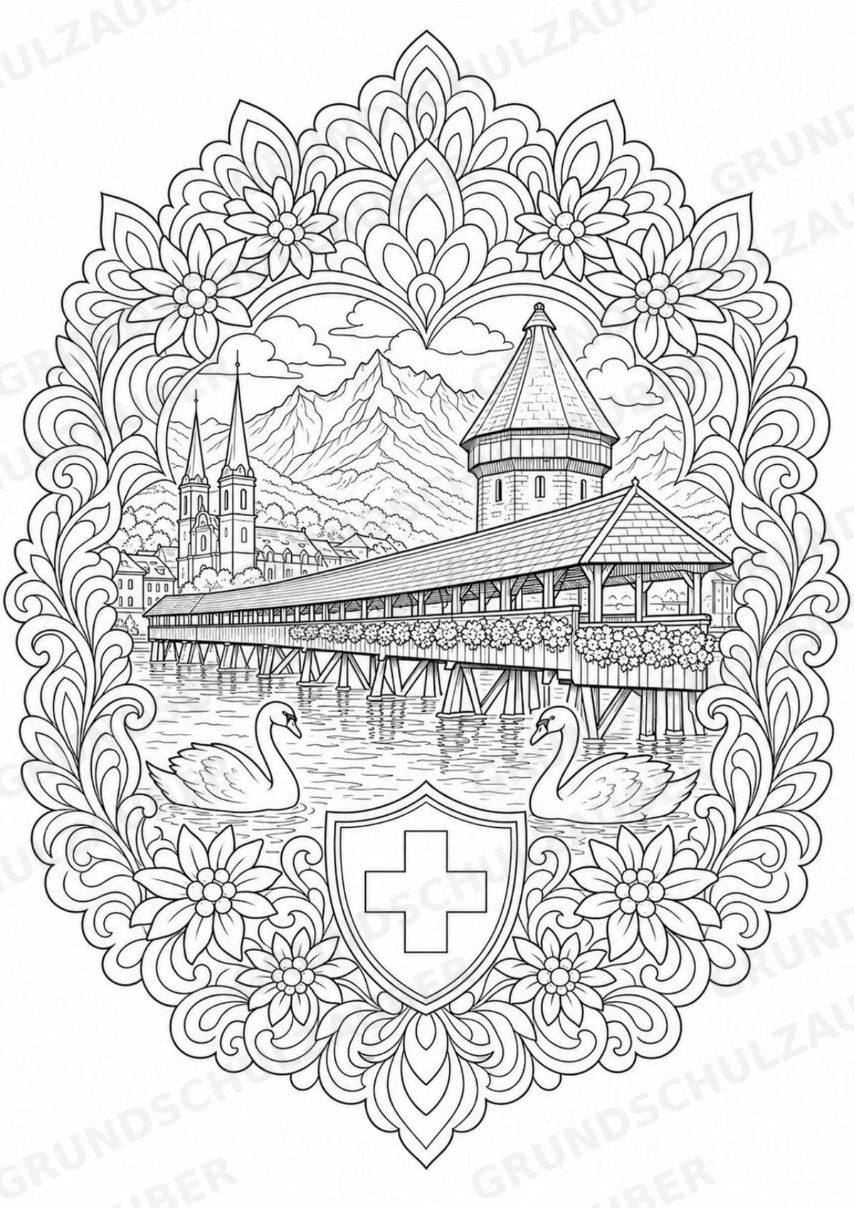 Schweiz Mandalas Ausmalbilder – Länder und Kulturen – 15 Malvorlagen – Materialseite 3