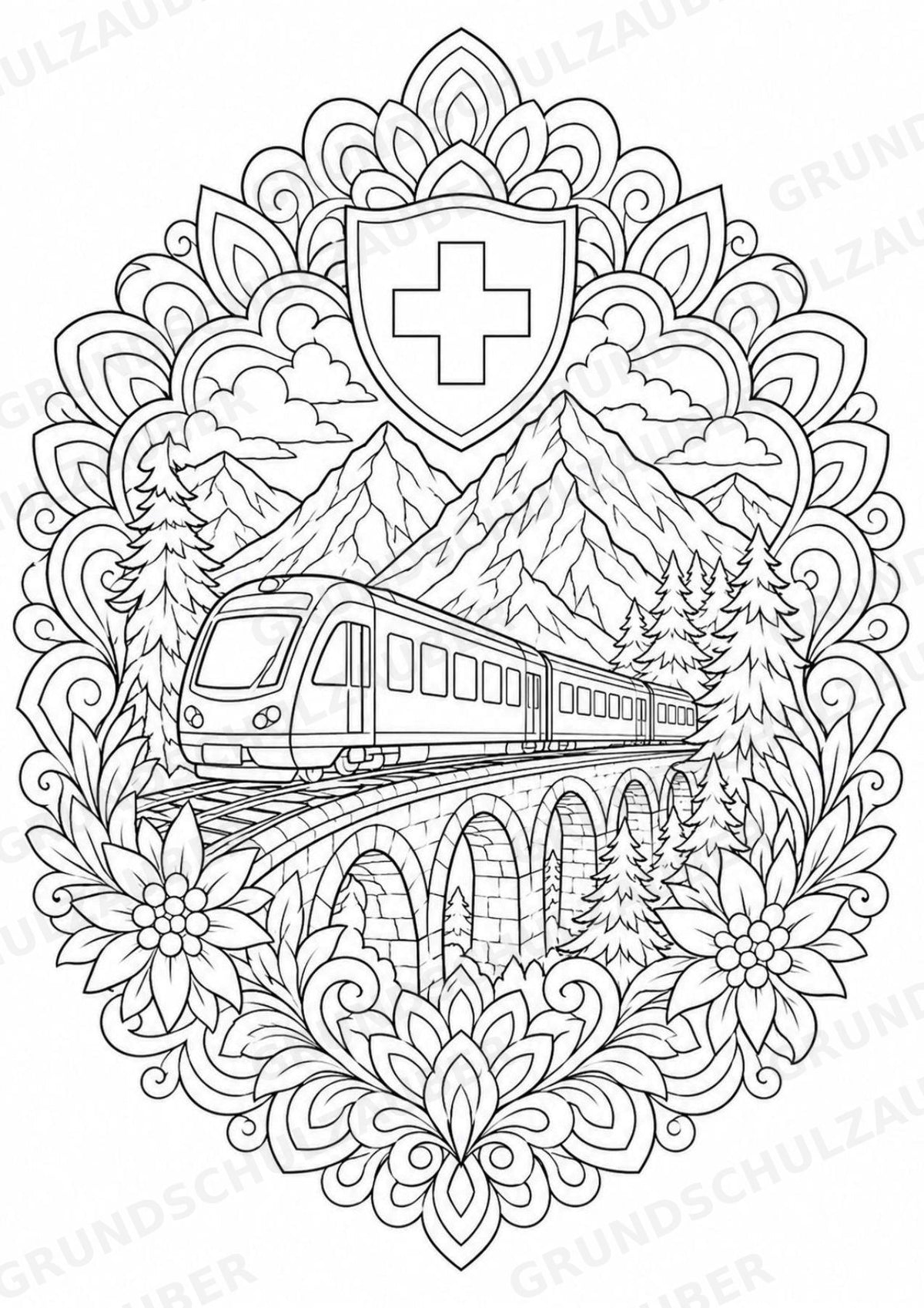 Schweiz Mandalas Ausmalbilder – Länder und Kulturen – 15 Malvorlagen – Materialseite 5