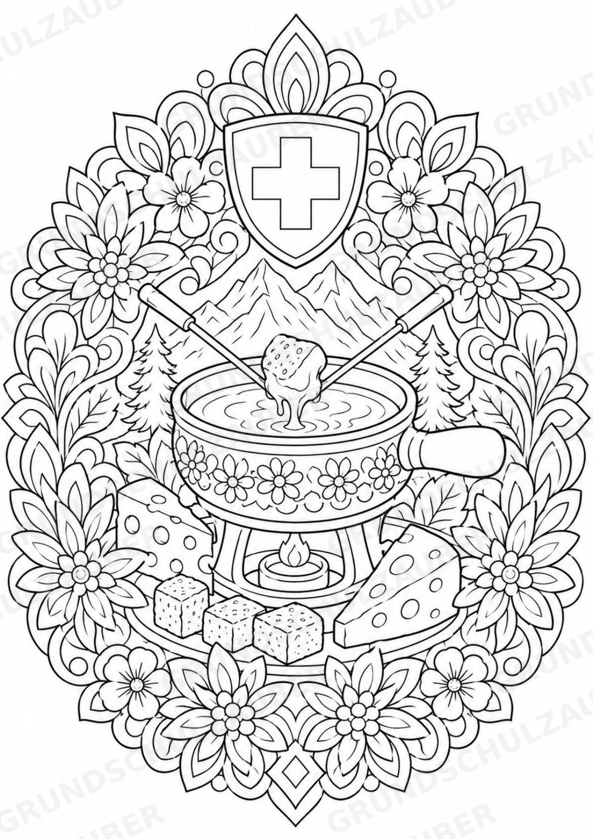 Schweiz Mandalas Ausmalbilder – Länder und Kulturen – 15 Malvorlagen – Materialseite 11