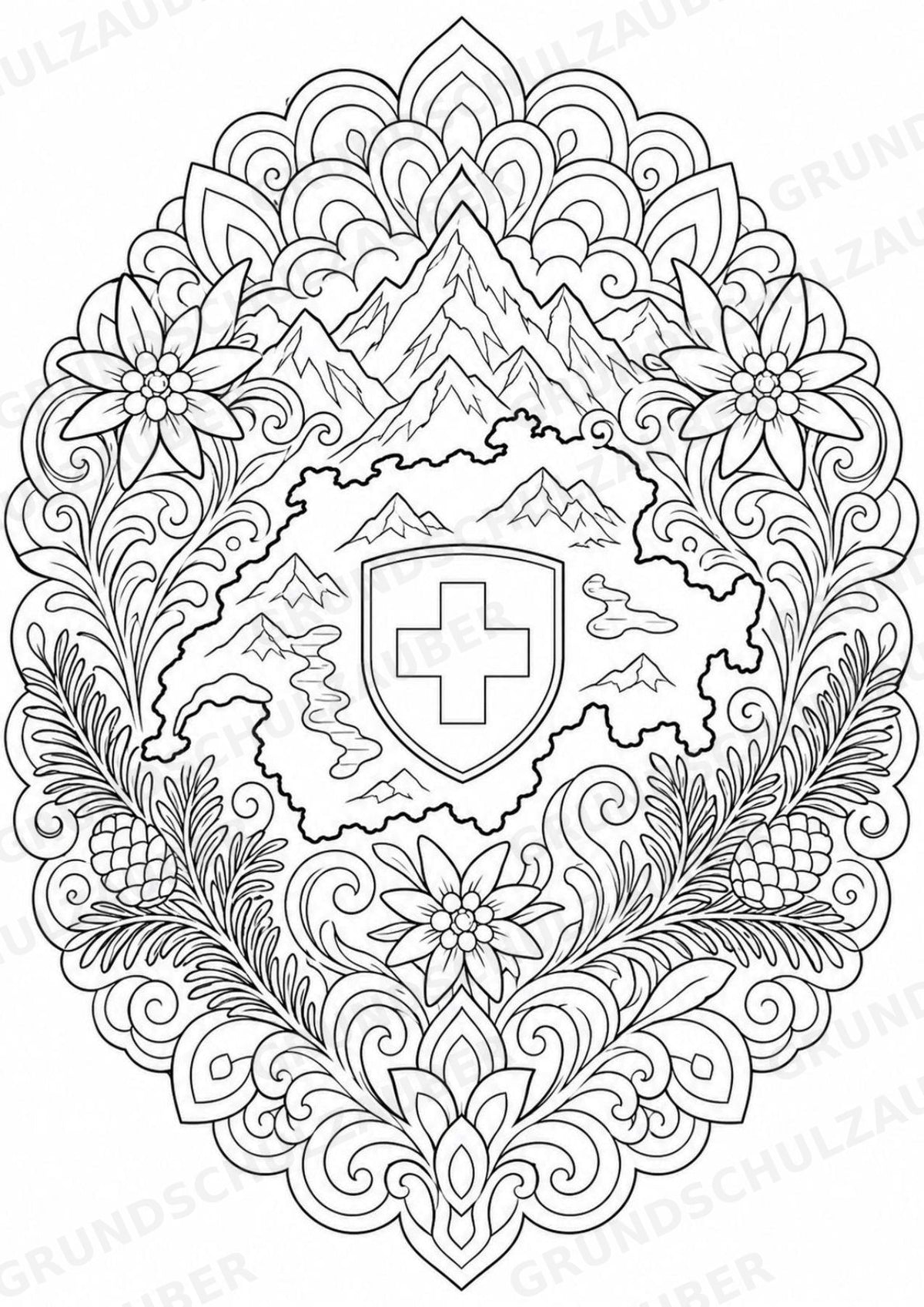 Schweiz Mandalas Ausmalbilder – Länder und Kulturen – 15 Malvorlagen – Materialseite 15