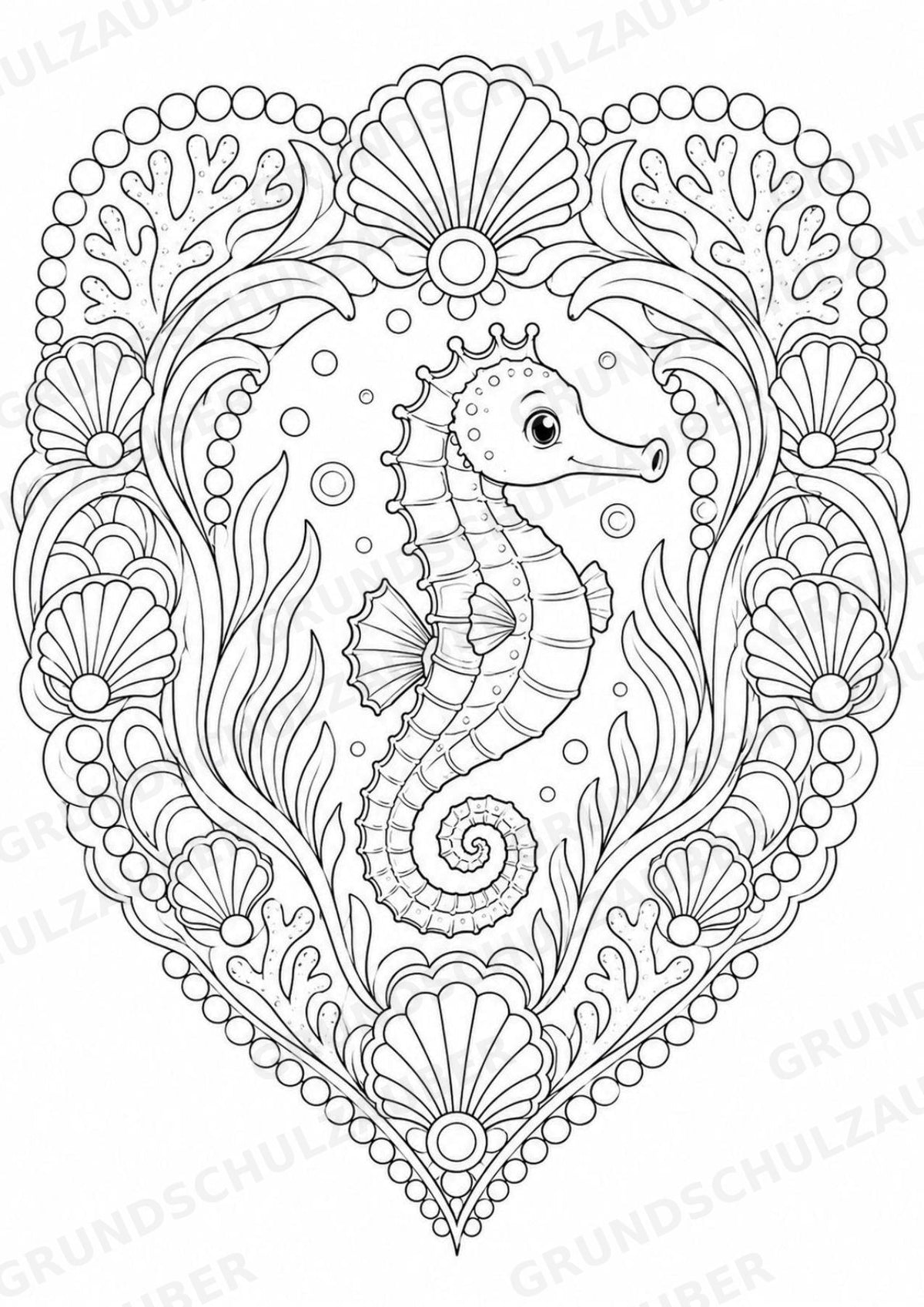 Seepferdchen Mandalas Ausmalbilder – Tiere – 15 Malvorlagen – Materialseite 3
