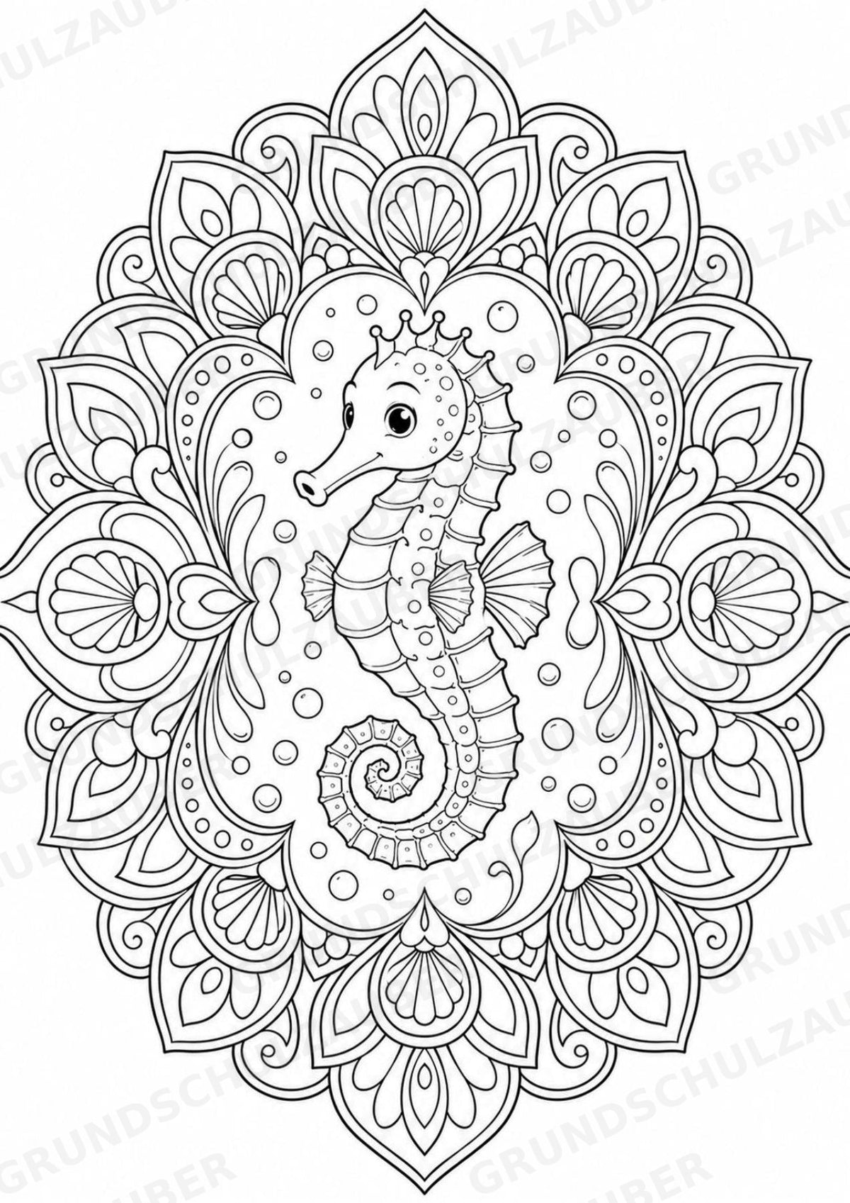Seepferdchen Mandalas Ausmalbilder – Tiere – 15 Malvorlagen – Materialseite 4