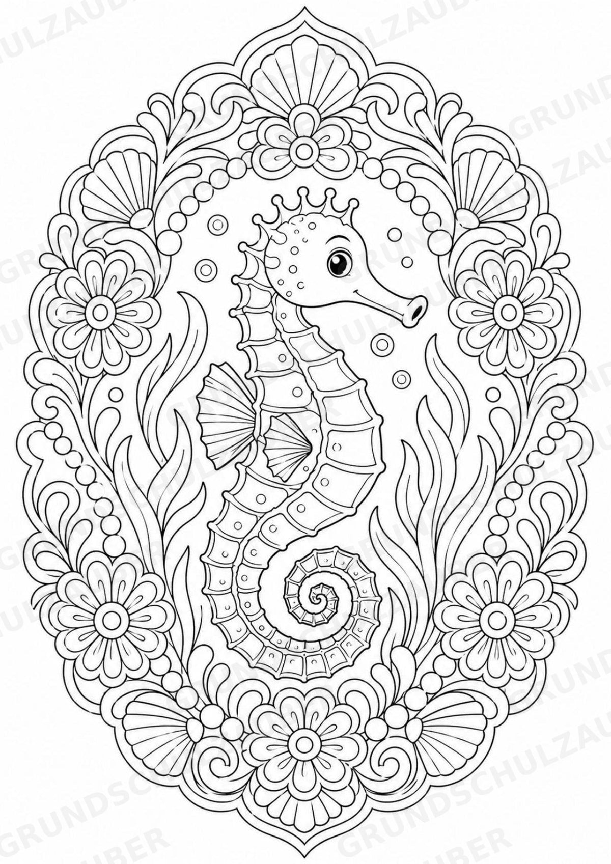Seepferdchen Mandalas Ausmalbilder – Tiere – 15 Malvorlagen – Materialseite 12