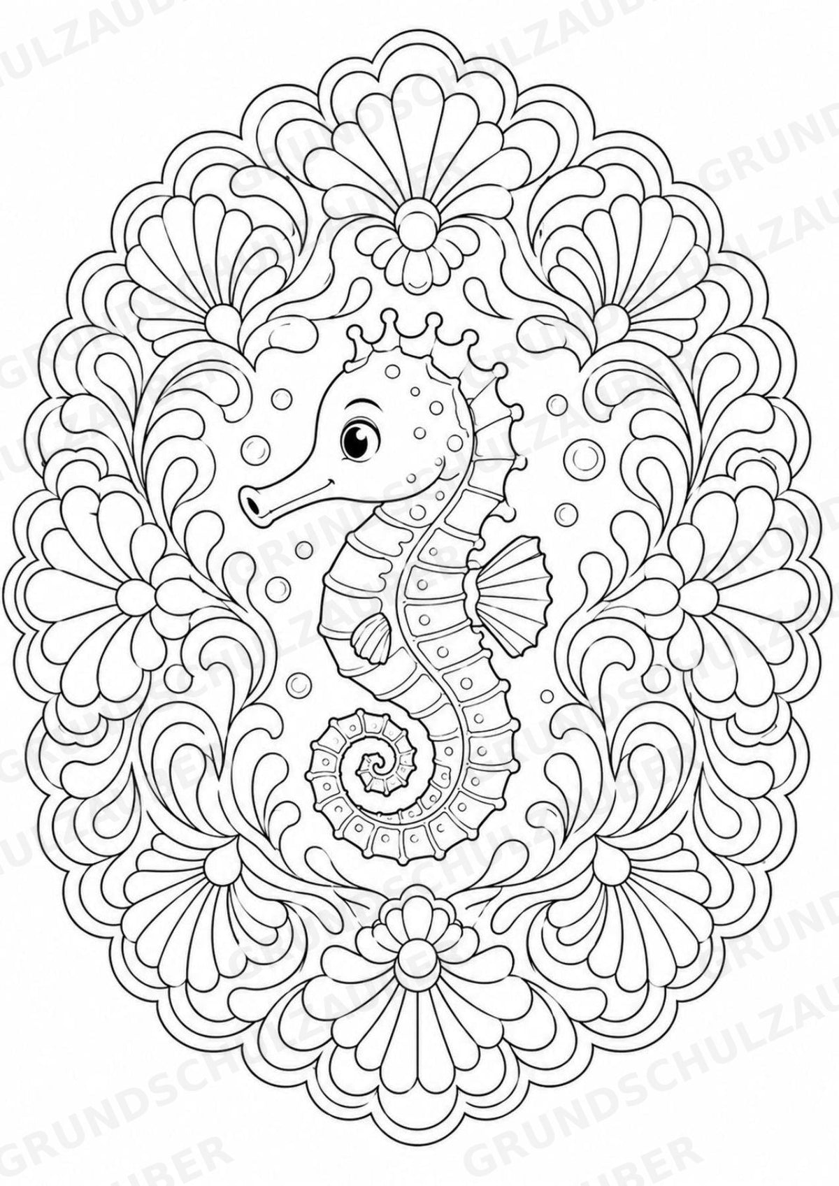 Seepferdchen Mandalas Ausmalbilder – Tiere – 15 Malvorlagen – Materialseite 13