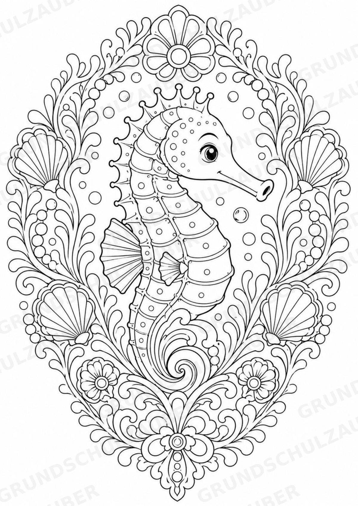 Seepferdchen Mandalas Ausmalbilder – Tiere – 15 Malvorlagen – Materialseite 14