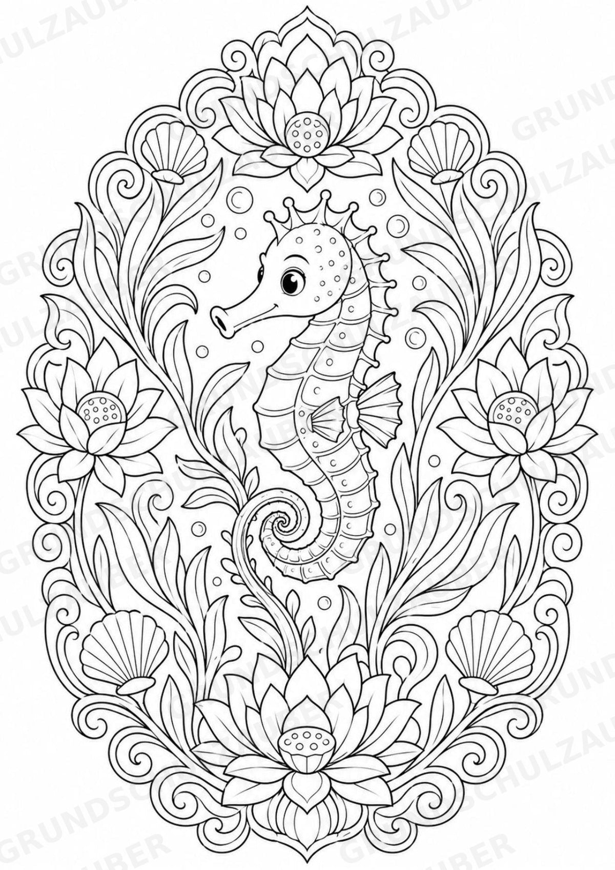 Seepferdchen Mandalas Ausmalbilder – Tiere – 15 Malvorlagen – Materialseite 15