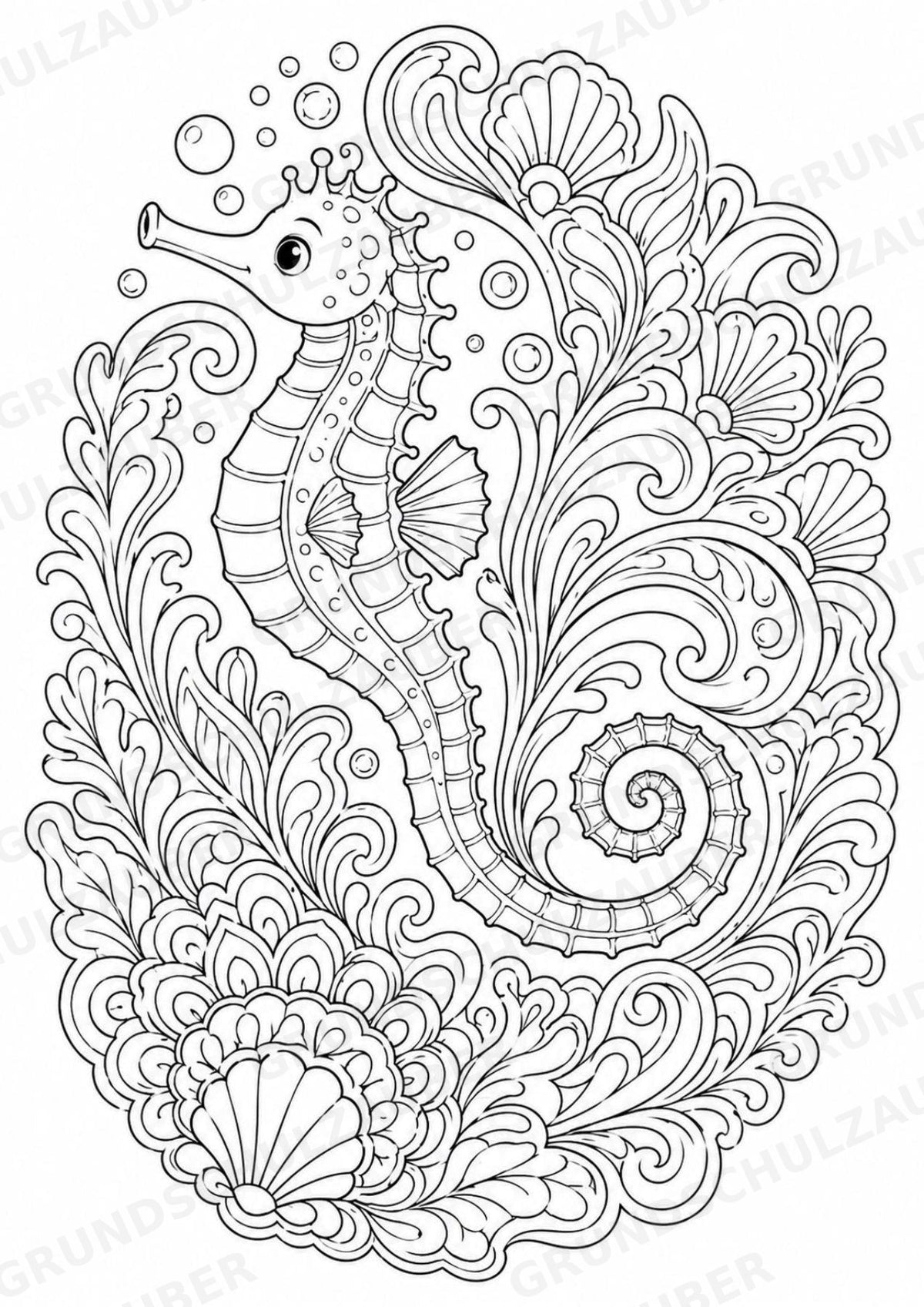 Seepferdchen Mandalas Ausmalbilder – Tiere – 15 Malvorlagen – Materialseite 16