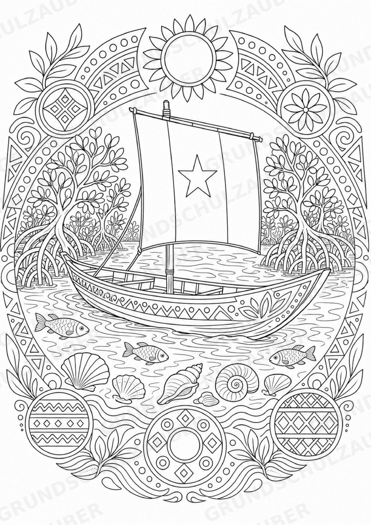 Senegal Mandalas Ausmalbilder – Länder und Kulturen – 15 Malvorlagen – Materialseite 8