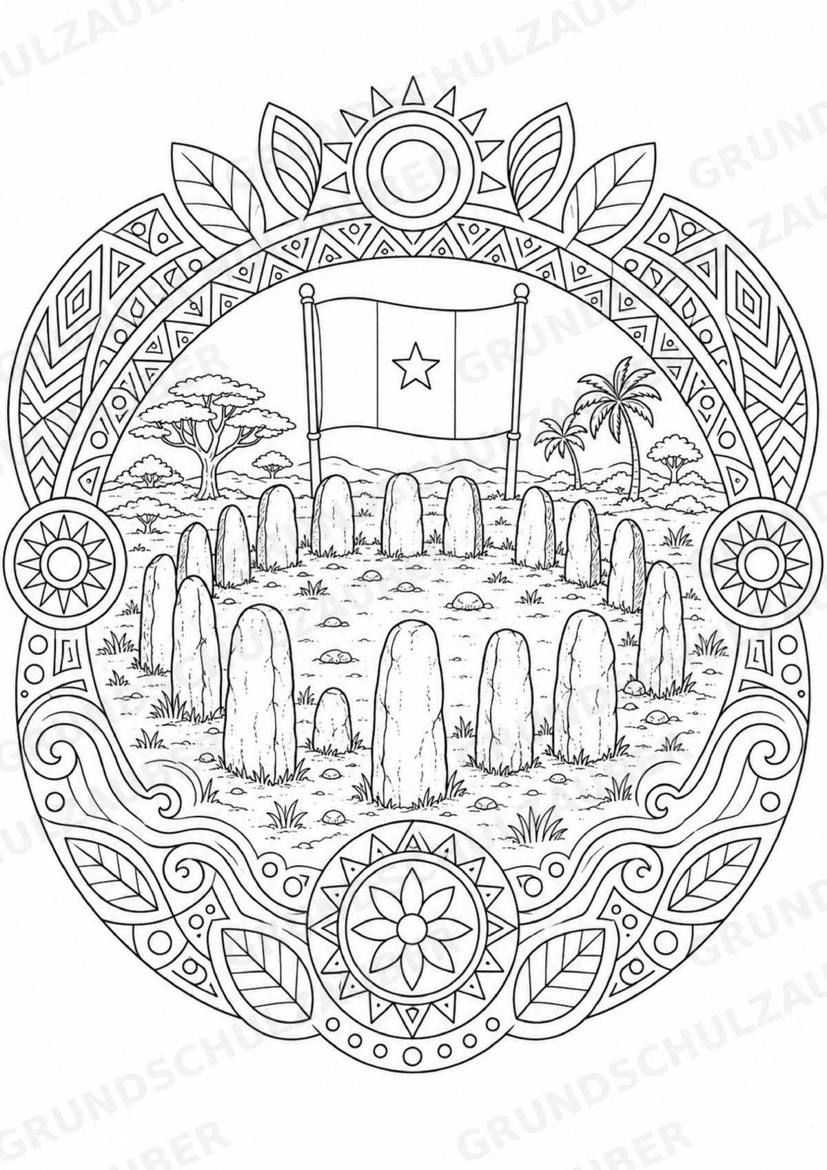 Senegal Mandalas Ausmalbilder – Länder und Kulturen – 15 Malvorlagen – Materialseite 16